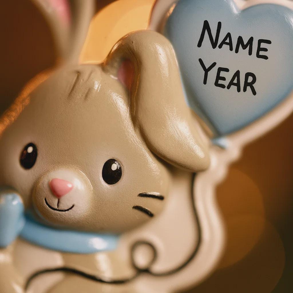 Baby Bunny Boy First Christmas Ornament | Personalized Animal Keepsake | Raised 3D Details