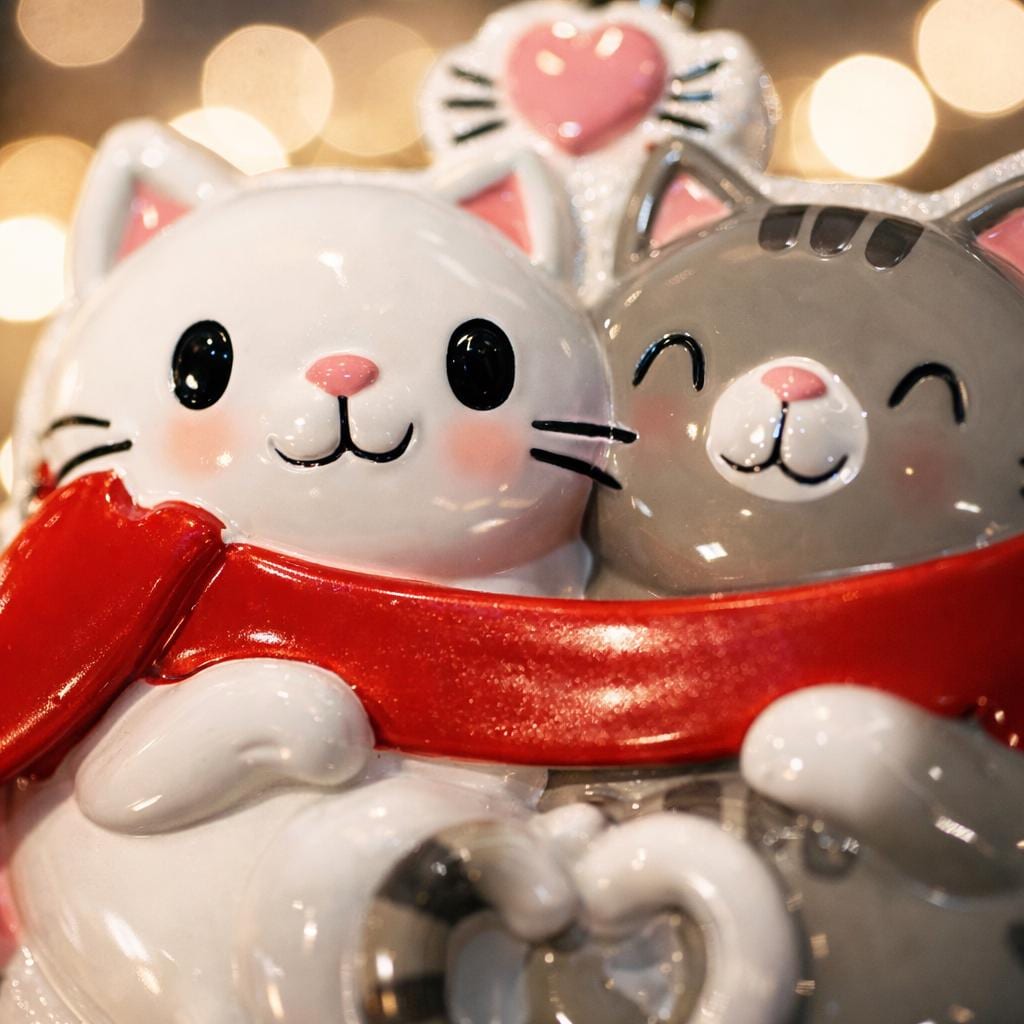 Personalized Cat Couple Ornament | Valentine Couple Gift for Kitty Lovers | 3D Front