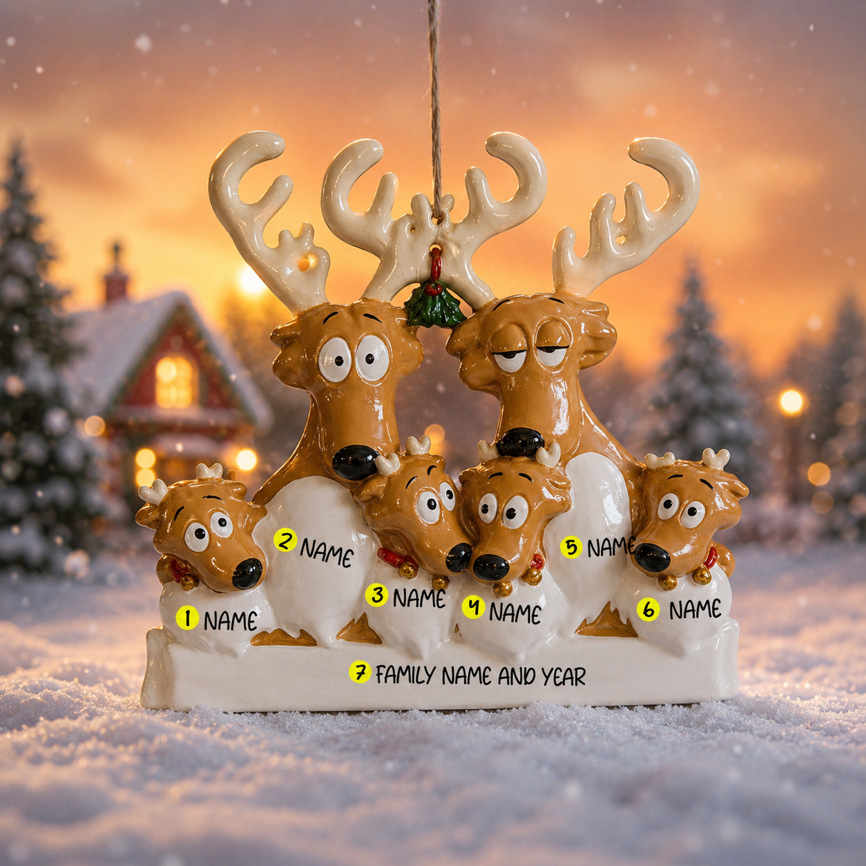 Family of 6 Reindeer Ornament | Personalized Christmas Gift | Custom Names Holiday Decor | Winter Keepsake