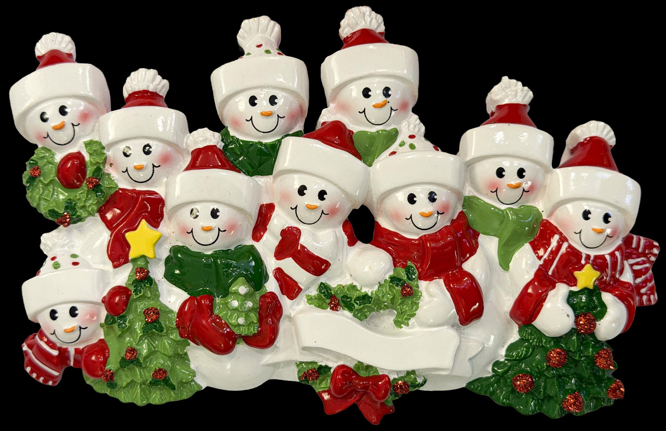 Snowman Family of 10 Christmas Ornament | Personalized Names and Year | Winter Tree Decor Keepsake