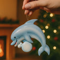 Load image into Gallery viewer, Personalized dolphin Christmas ornament with custom name and year, cute ocean themed holiday tree decoration
