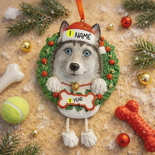 Purebred Siberian Husky Wreath | Personalized Name and Year | Custom Pet Keepsake | Dog Lover Decor