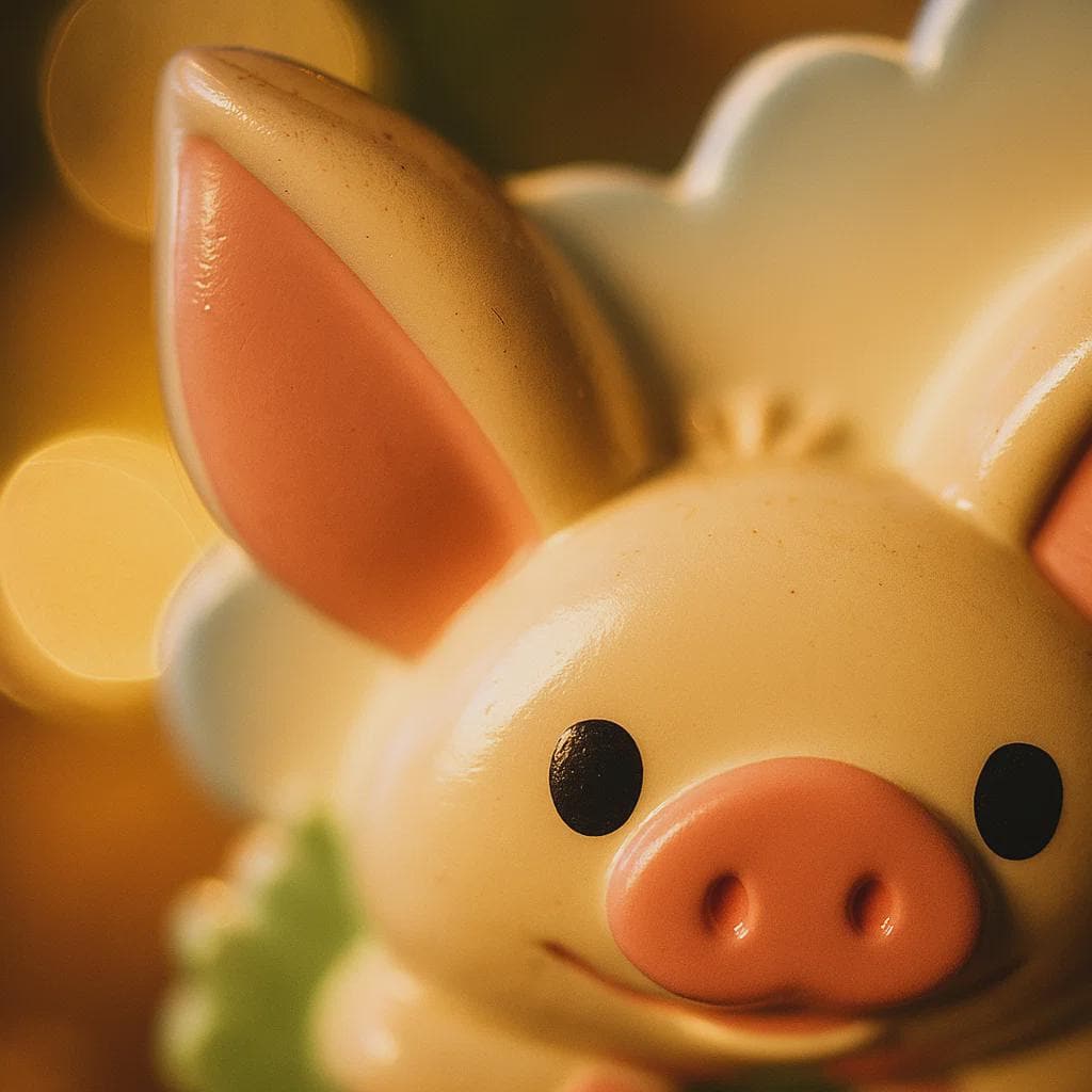 Close-up of a yellow piggy bank with a blurred background