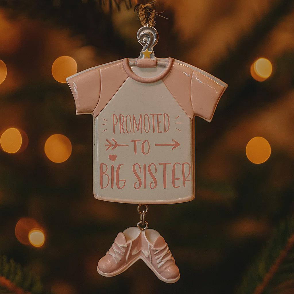 Personalized Big Sister Ornament | Pink Shirt & Shoes Keepsake