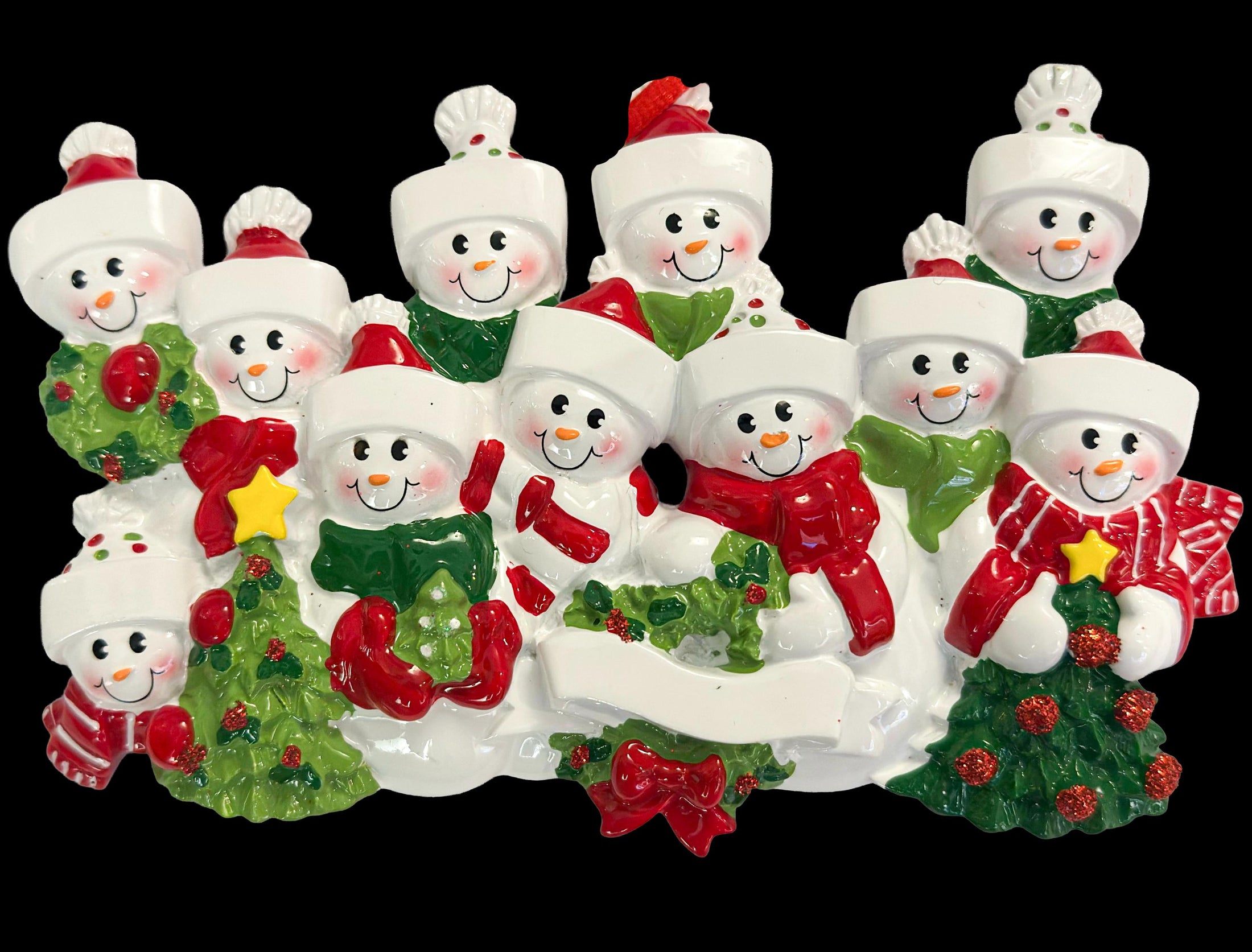 Snowman Family of 11 Christmas Ornament | Personalized Names and Year | Winter Tree Decor Keepsake