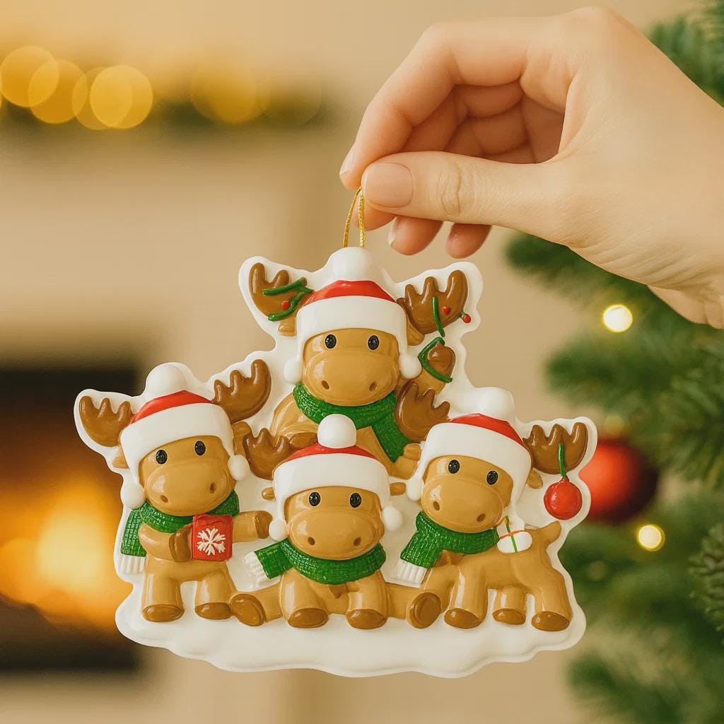 Family of 4 Reindeer Ornament | Personalized Christmas Gift | Custom Names Holiday Decor | Winter Keepsake