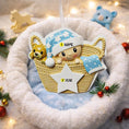 Load image into Gallery viewer, Personalized Baby First Christmas Ornament featuring a sweet newborn tucked inside a cozy woven basket with a soft blue star hat and matching blanket. This 3D front design includes raised details, textured knit pattern, and adorable teddy bear accent, creating depth and charm. Name is displayed on the hat and year on the star. A heartfelt keepsake for baby’s first holiday, nursery decor, or newborn gift. Perfect Christmas tree ornament for new parents.
