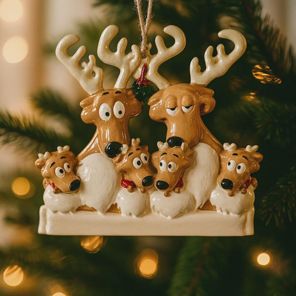 Family of 6 Reindeer Ornament | Personalized Christmas Gift | Custom Names Holiday Decor | Winter Keepsake