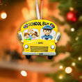Load image into Gallery viewer, Yellow school bus ornament with children and driver on a Christmas tree background
