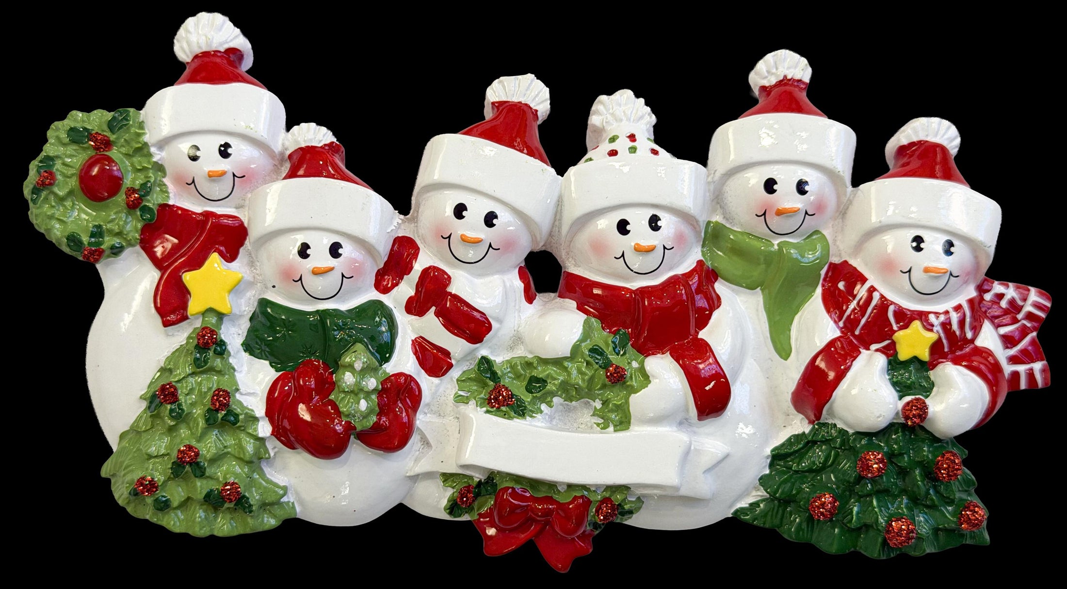Snowman Family of 6 Christmas Ornament | Personalized Names and Year | Winter Tree Decor Keepsake