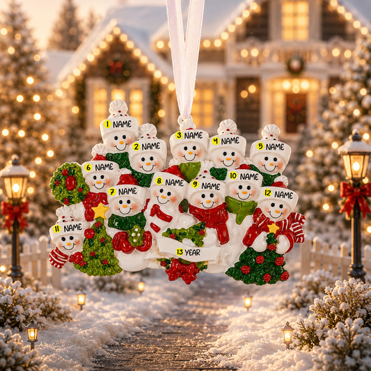 Snowman Family of 12 Christmas Ornament | Personalized Names and Year | Winter Tree Decor Keepsake