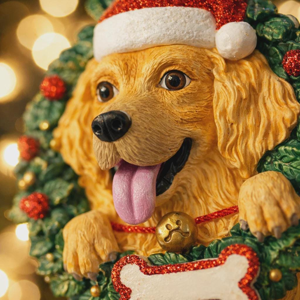 Golden Retriever Wreath Decor | Personalized Dog Name and Year | Christmas Pet Keepsake | Retriever Gift