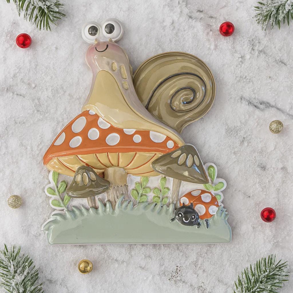 Personalized Snail & Mushroom Ornament | Custom Name Woodland Keepsake