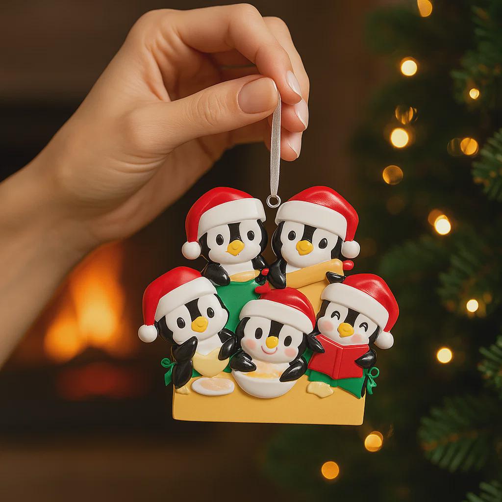 Family of 5 Penguin Baking Ornament | Personalized Kitchen Theme Keepsake | Handwritten Holiday Decoration