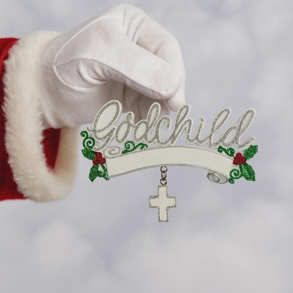 Personalized Godchild Christmas Ornament | Custom Name and Year Cross Keepsake | Religious Present