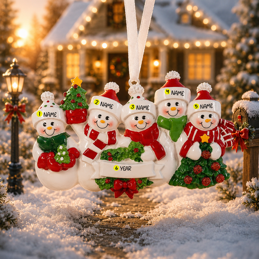 Family of 5 Christmas Snowman Ornament | Personalized Snow Family Decor | Custom Names Year Holiday Keepsake