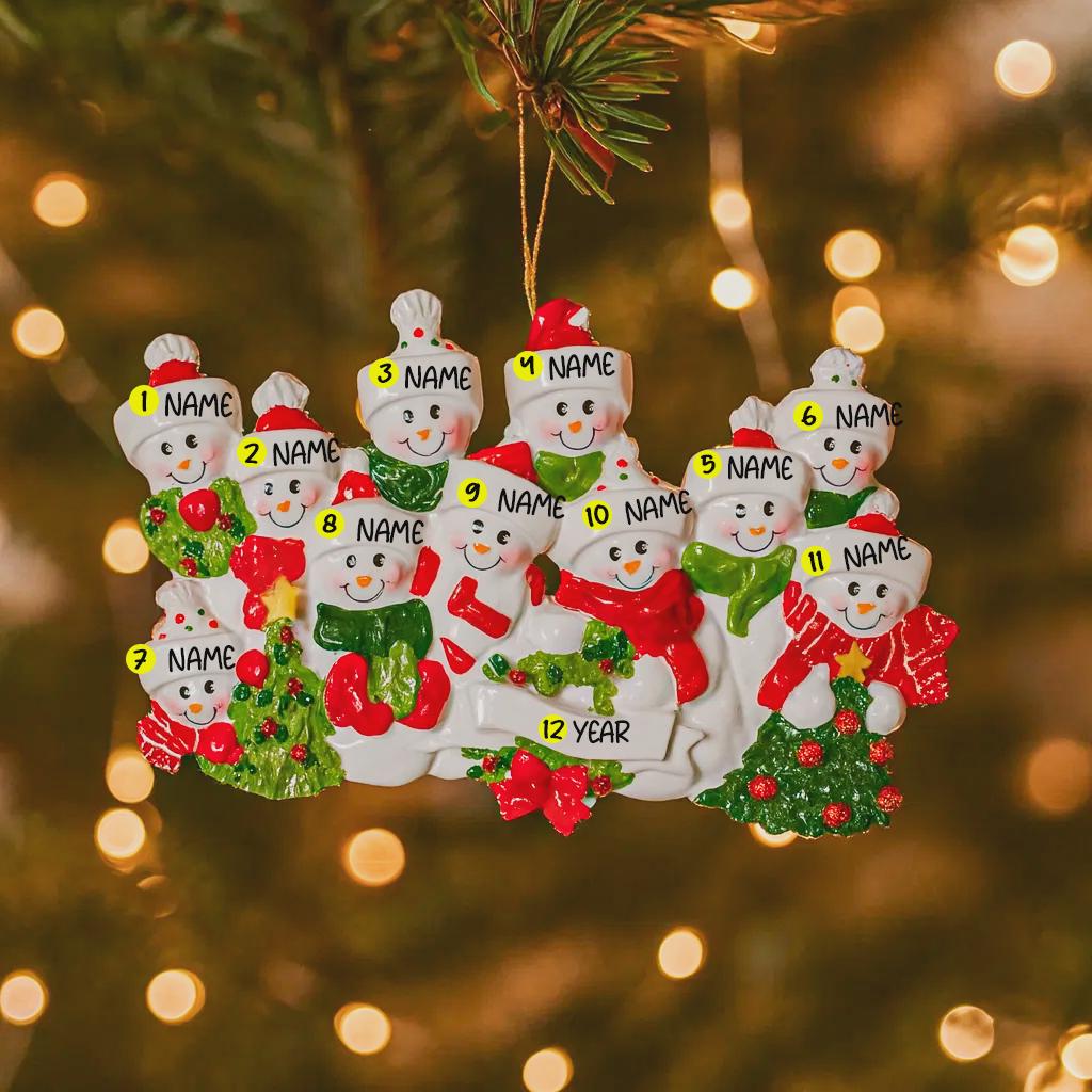 Snowman Family of 11 Christmas Ornament | Personalized Names and Year | Winter Tree Decor Keepsake