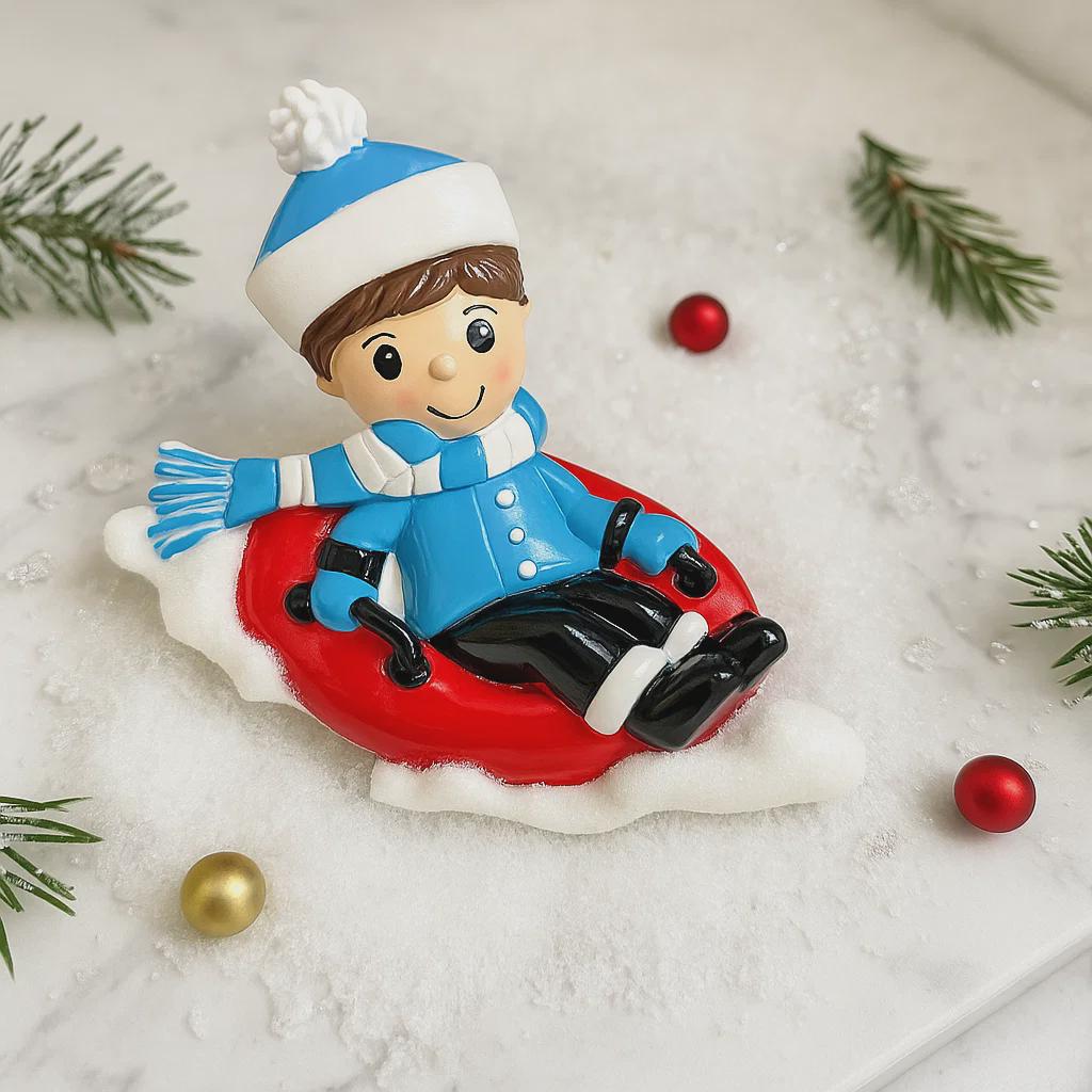 Personalized Boy Sled Christmas Ornament | Holiday Keepsake Gift | Snow Tube Boy Toddler Present
