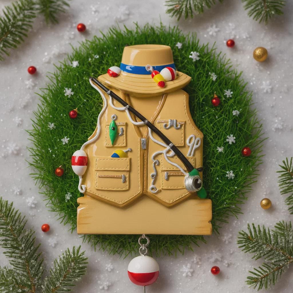 Fishing Ornament Personalized | Fisher Vest Ornament | Custom Fisherman Gift | Unique Christmas Keepsake