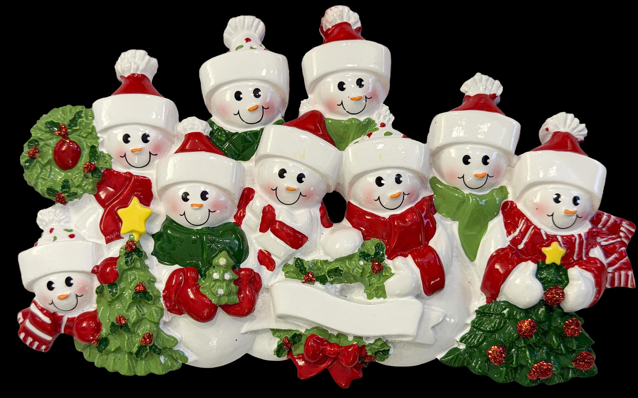 Snowman Family of 9 Christmas Ornament | Personalized Names and Year | Winter Tree Decor Keepsake