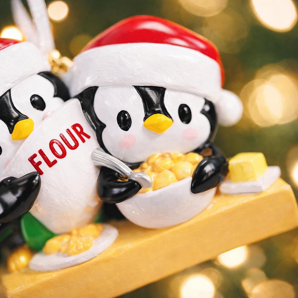 Cute penguin couple ornament featuring two festive penguins baking together, dressed in Santa hats and sharing a cozy holiday moment. This playful Christmas ornament is perfect for couples, partners, siblings, or loved ones who enjoy cooking, baking, or spending time together during the holidays. A charming keepsake that adds warmth, fun, and personality to any Christmas tree or seasonal decor.
