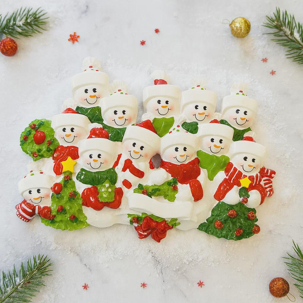 Snowman Family of 12 Christmas Ornament | Personalized Names and Year | Winter Tree Decor Keepsake