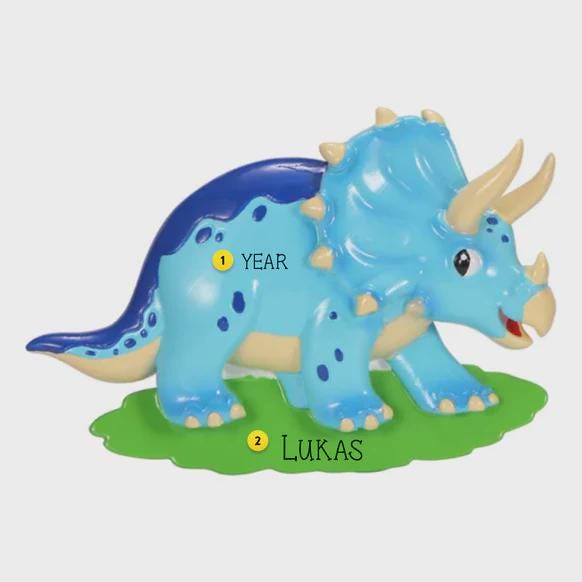 Blue Triceratops Personalized  Ornament | Custom Dinosaur Christmas Gift for Kids | Prehistoric Holiday Decoration