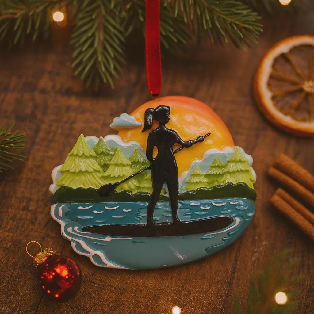 Stand Up Paddleboard Ornament for Women | Custom SUP Christmas Gift | Paddleboarding Outdoor Water Sport