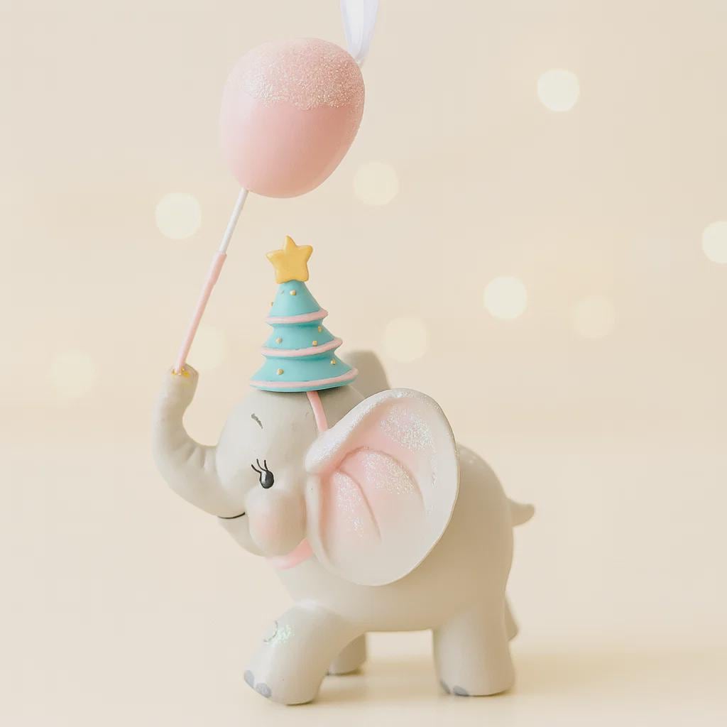 Baby’s First Christmas Elephant Ornament | Pink Balloon Christmas Keepsake | Personalized 3D Decor