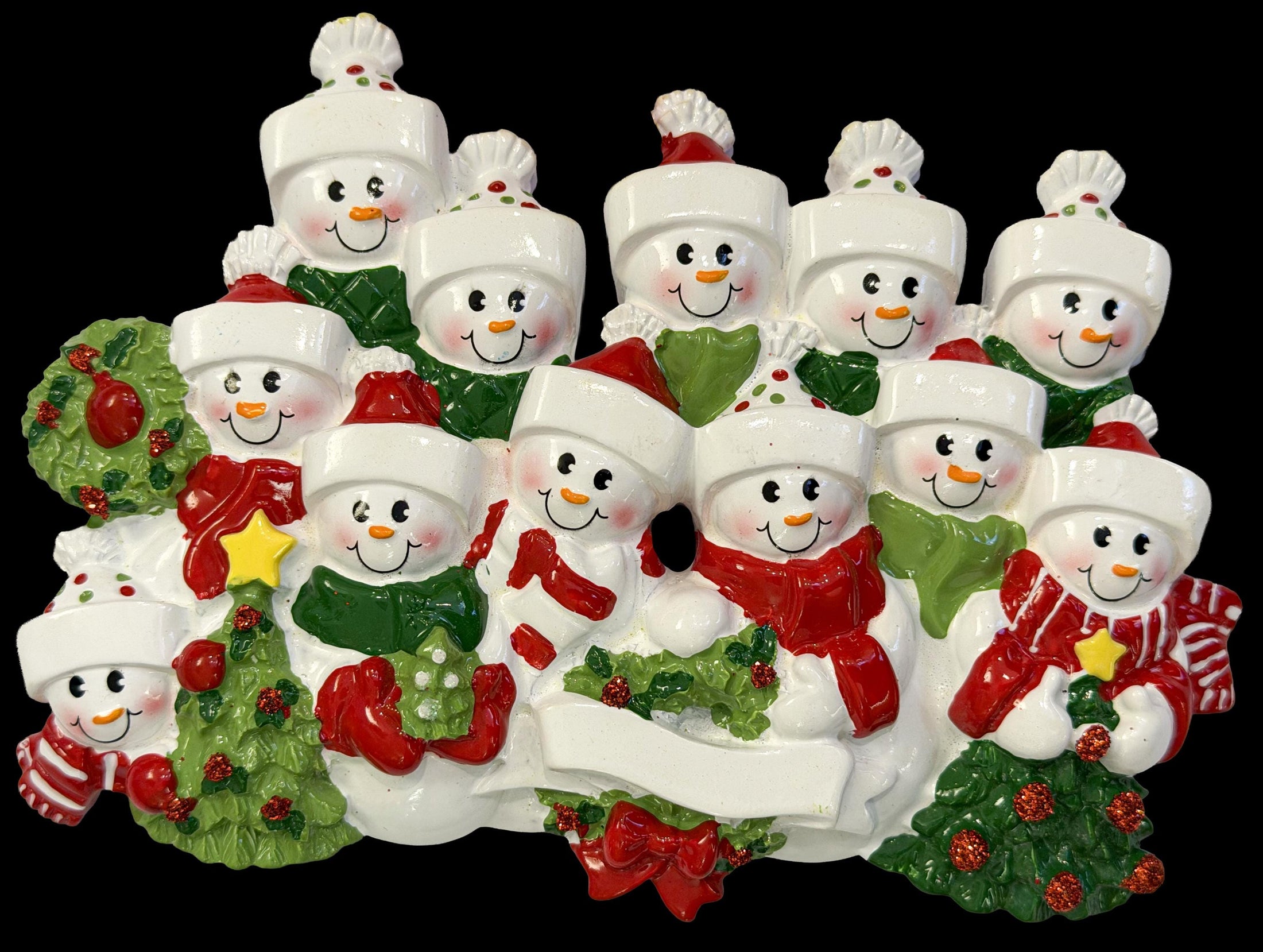 Snowman Family of 12 Christmas Ornament | Personalized Names and Year | Winter Tree Decor Keepsake