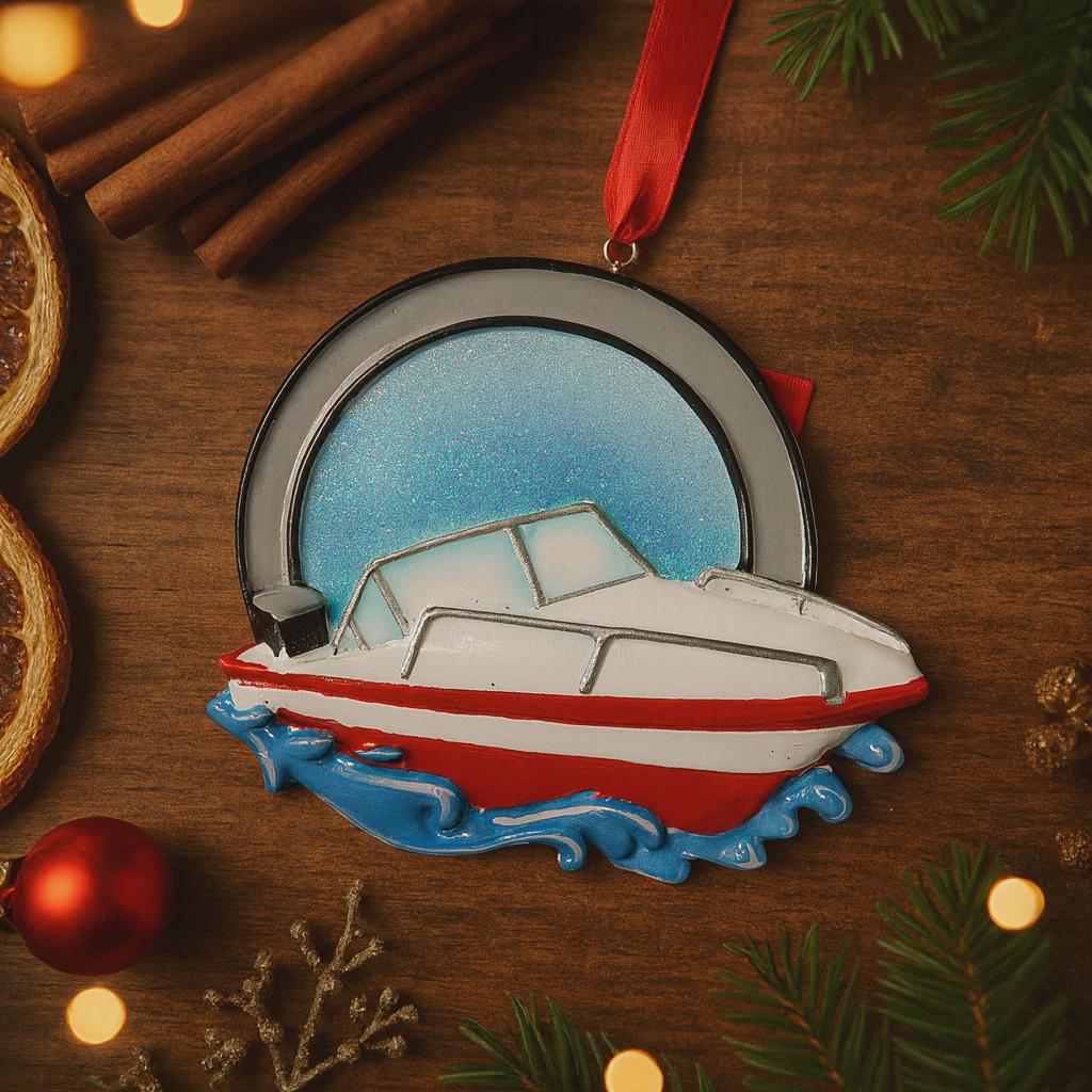 Personalized Speedboat Ornament | Nautical Holiday Keepsake | Raised 3D Details