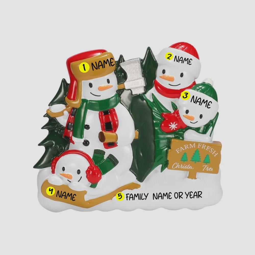 Personalized Snowman Family of 4 Ornament | Farm Fresh Theme, Custom Names