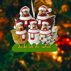 Chicken Family Christmas Ornament | Personalized Farmhouse Decoration | Handwritten Custom Names | 2 to 6 Family Members