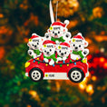 Load image into Gallery viewer, Decorative Christmas ornament with a red car and polar bears, personalized with names and year.

