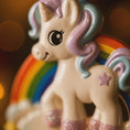 Load image into Gallery viewer, Toy unicorn with rainbow colors and a star on a blurred background
