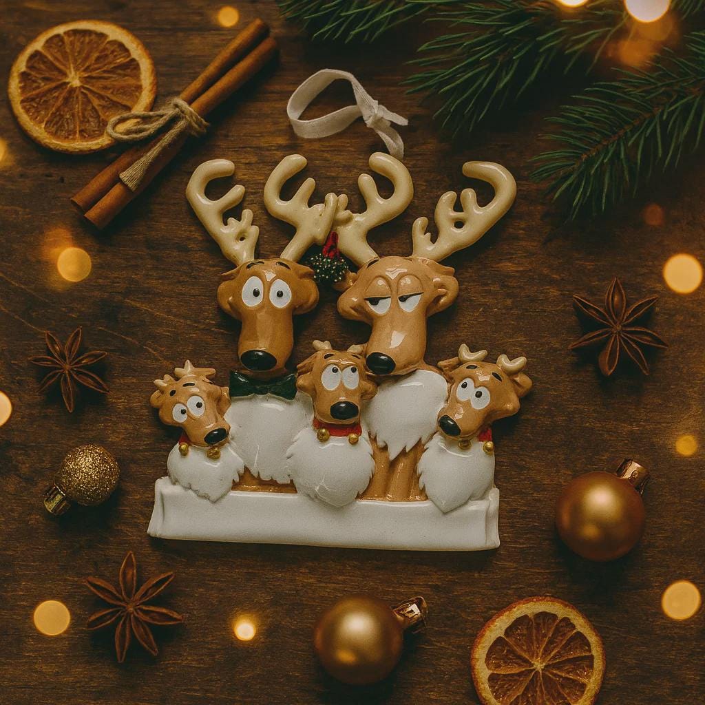 Family of 5 Reindeer Christmas Ornament | Personalized Snow Family Decor | Custom Names Year Holiday Keepsake