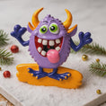 Load image into Gallery viewer, Colorful monster figurine with Christmas decorations on a white surface
