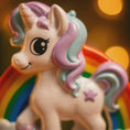 Load image into Gallery viewer, Colorful unicorn figurine with a rainbow background
