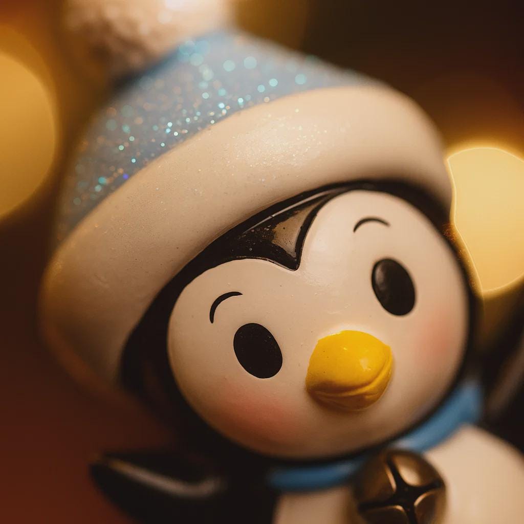 Close-up of a penguin toy with a blurred background