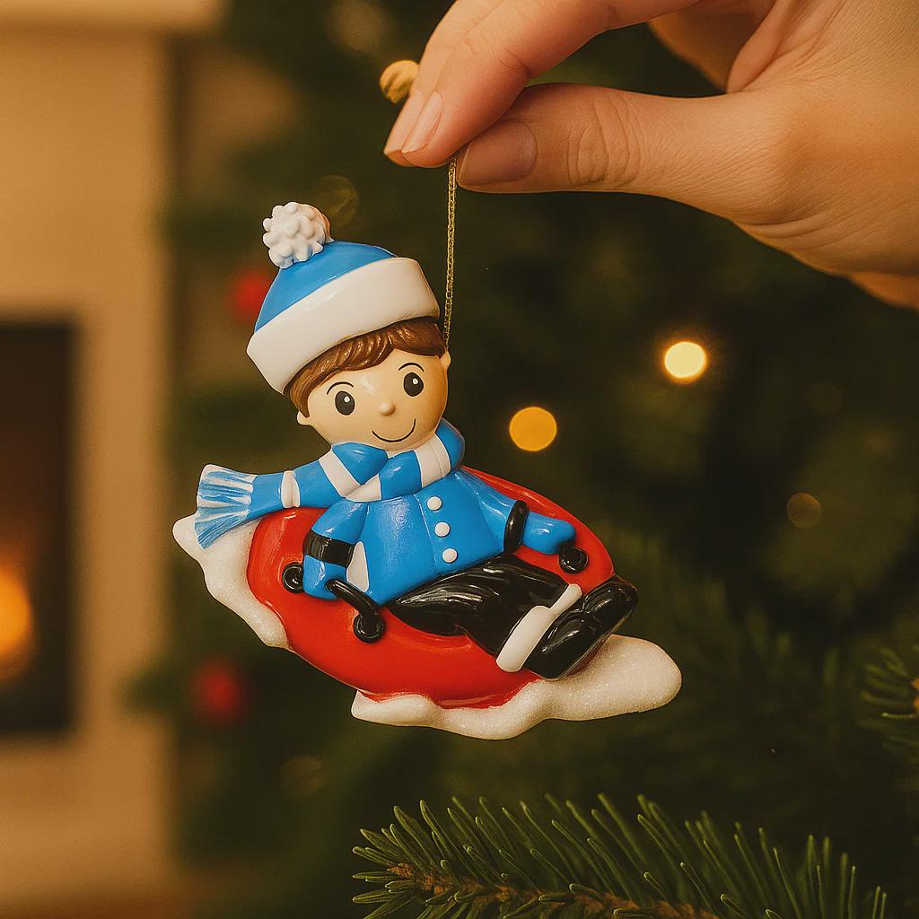 Personalized Boy Sled Christmas Ornament | Holiday Keepsake Gift | Snow Tube Boy Toddler Present