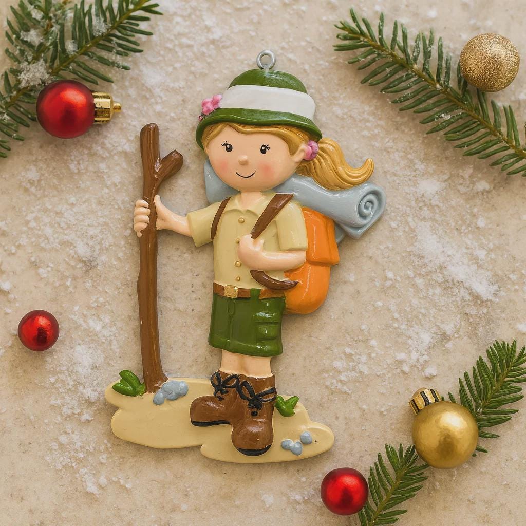 Personalized Girl Scout Ornament | Custom Hiking Scout Christmas Decor | Outdoor Camper Holiday Keepsake