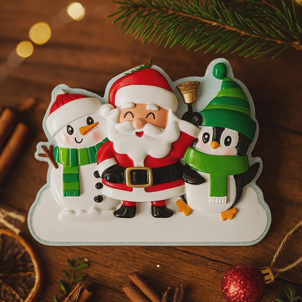 Personalized Family of 3 Santa Ornament | Winter Christmas Keepsake