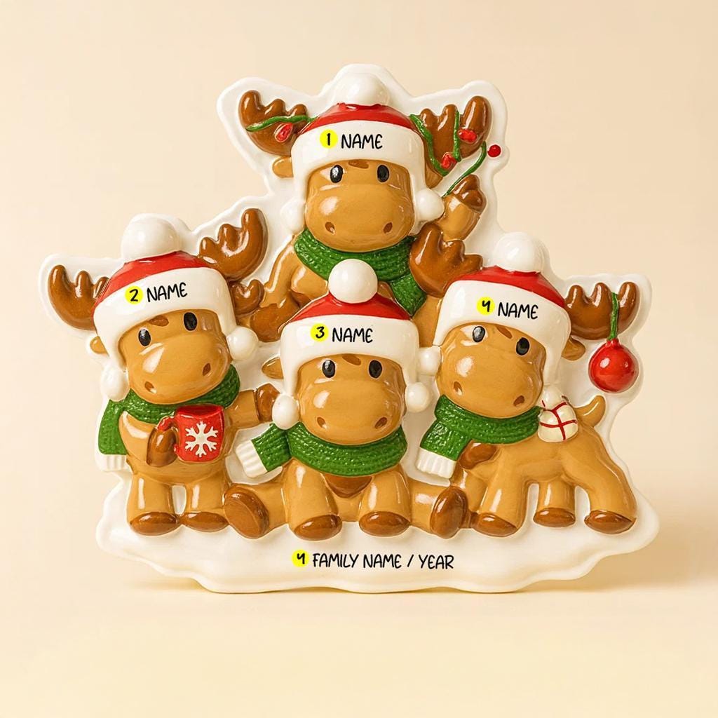 Family of 4 Reindeer Ornament | Personalized Christmas Gift | Custom Names Holiday Decor | Winter Keepsake
