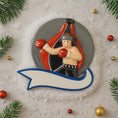Load image into Gallery viewer, Decorative Christmas ornament of a boxer on a gray background with festive decorations.
