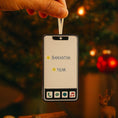 Load image into Gallery viewer, Phone case with 'Samantha' and 'Year' text, held by a hand against a Christmas tree background.
