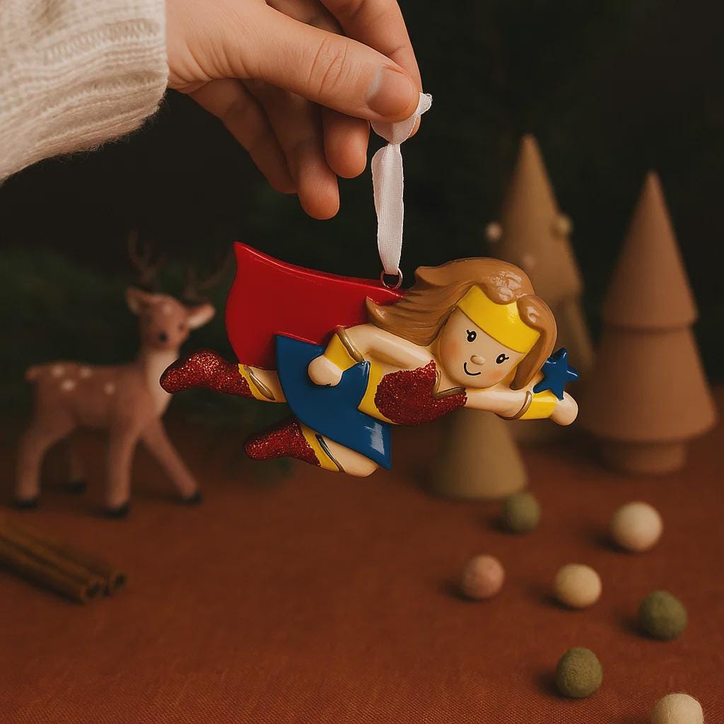 Flying Superhero Girl Christmas Ornament | Personalized Name & Year