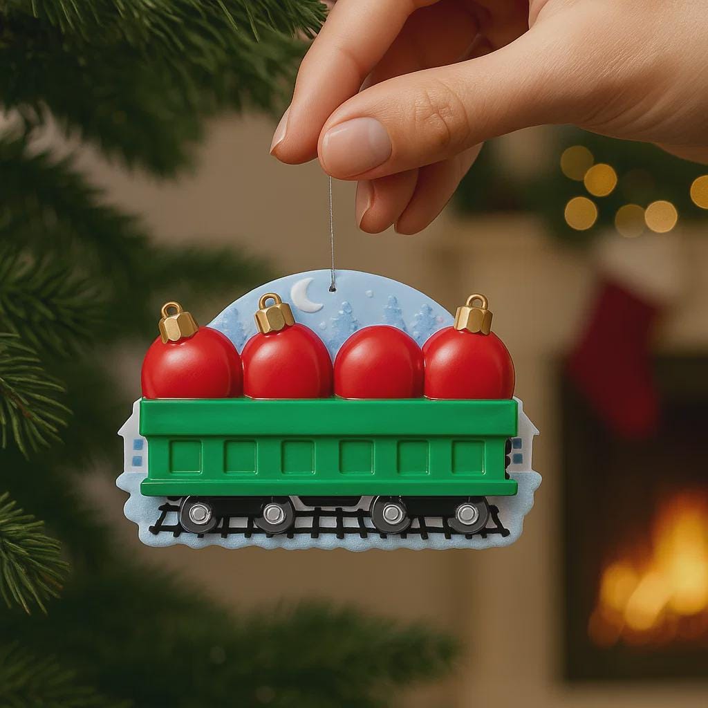 Personalized Family of 4 Train Christmas Ornament | Custom Names & Year