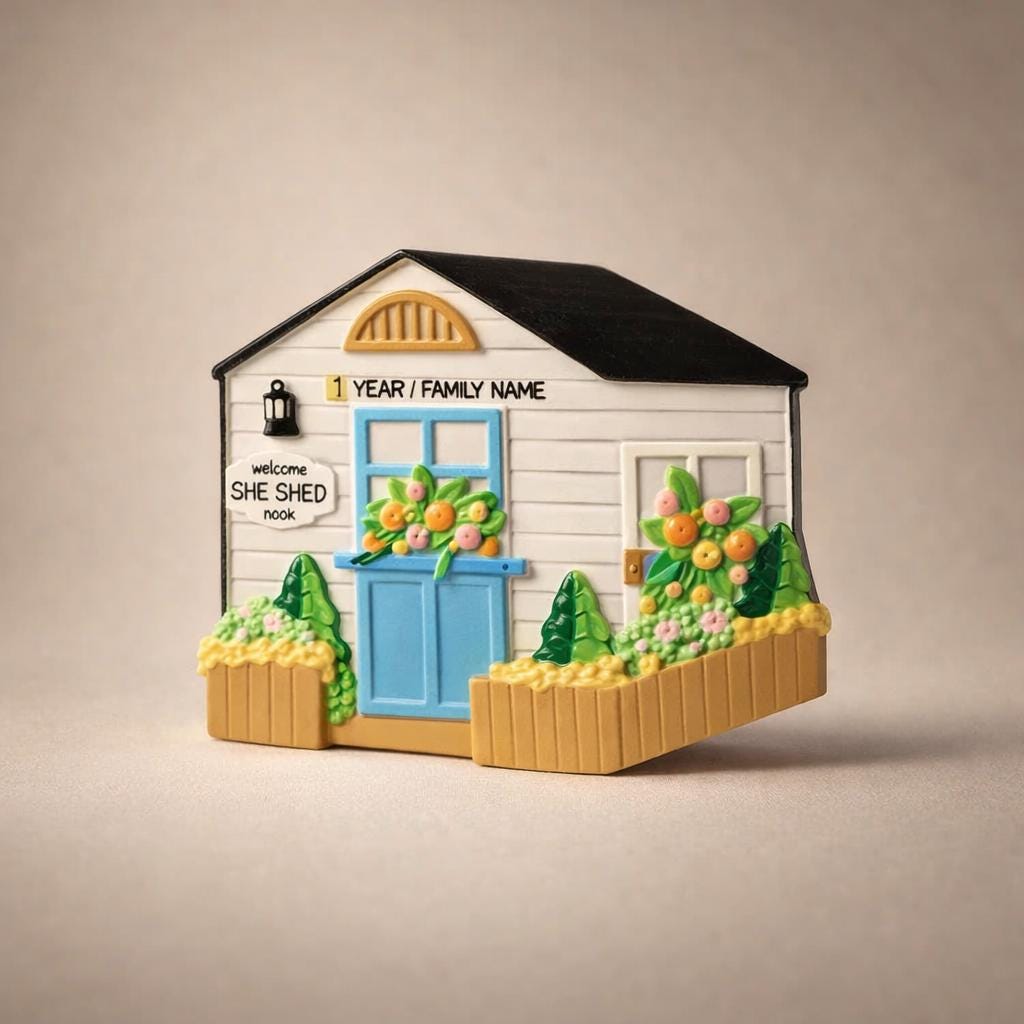Model of a small house with decorative elements on a beige background