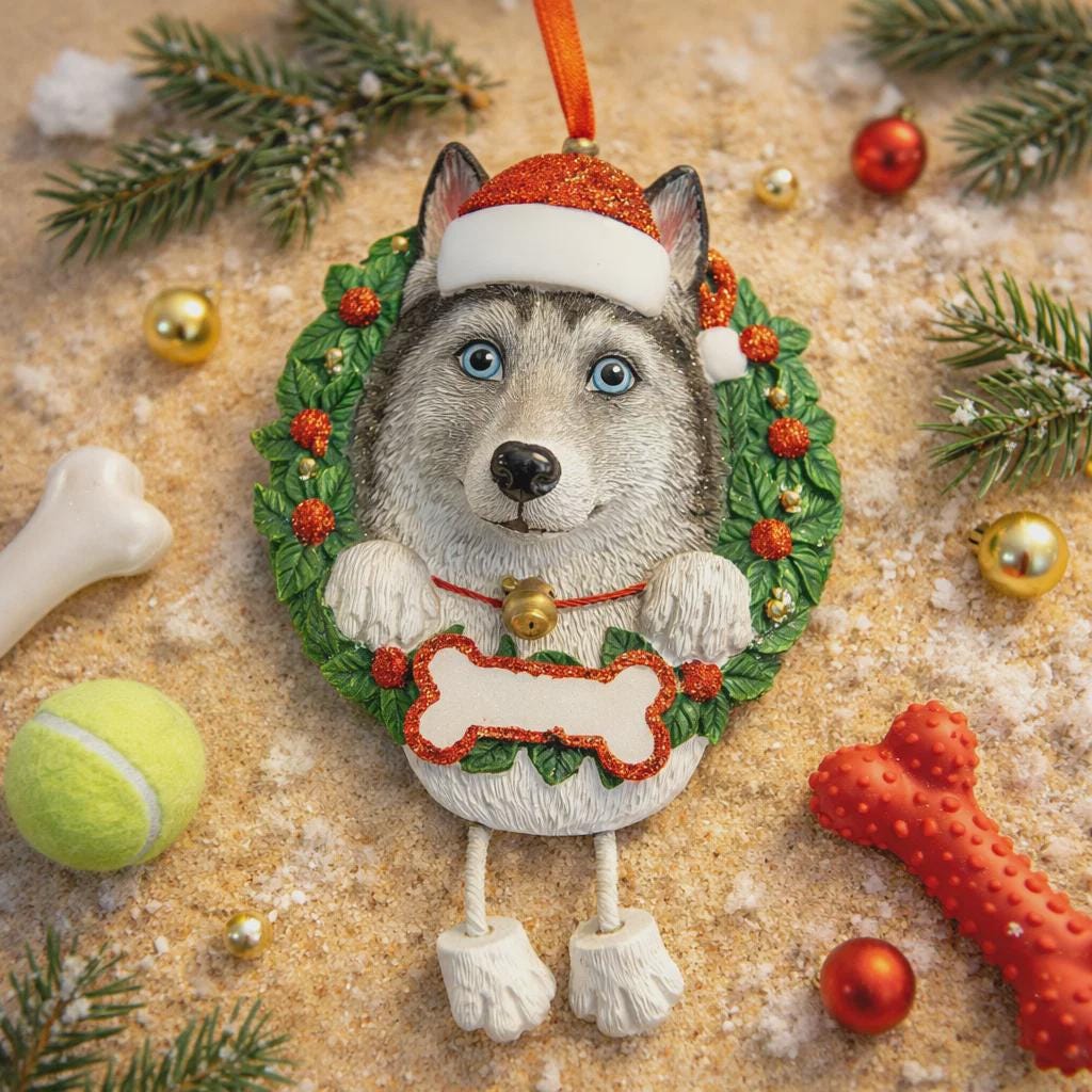 Purebred Siberian Husky Wreath | Personalized Name and Year | Custom Pet Keepsake | Dog Lover Decor