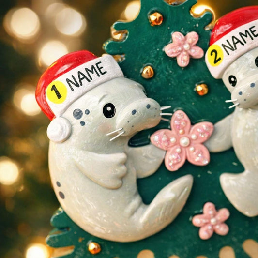 Personalized Manatee Family Couple Ornament | Coastal Christmas Keepsake | Raised 3D Ornament